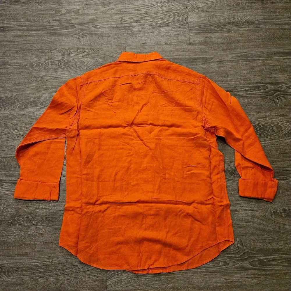 Polo Ralph Lauren Mens Large Solid Orange Button Up SS Linen Silk Workshirt